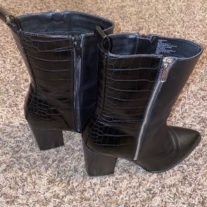 Black pointed toe block heels